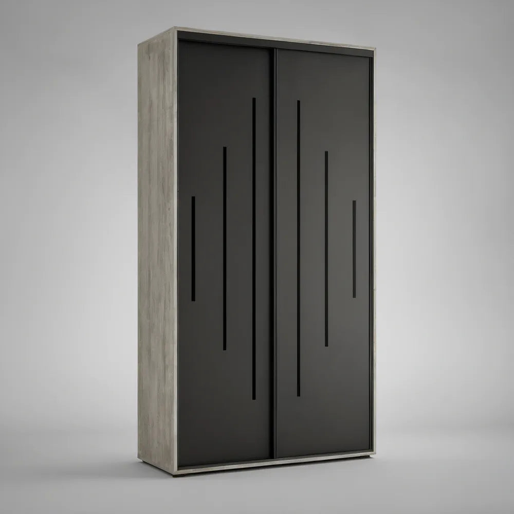 Šatní skříň se 2 posuvnými dveřmi, 120 × 60 × 200 cm, šedý dub a černá