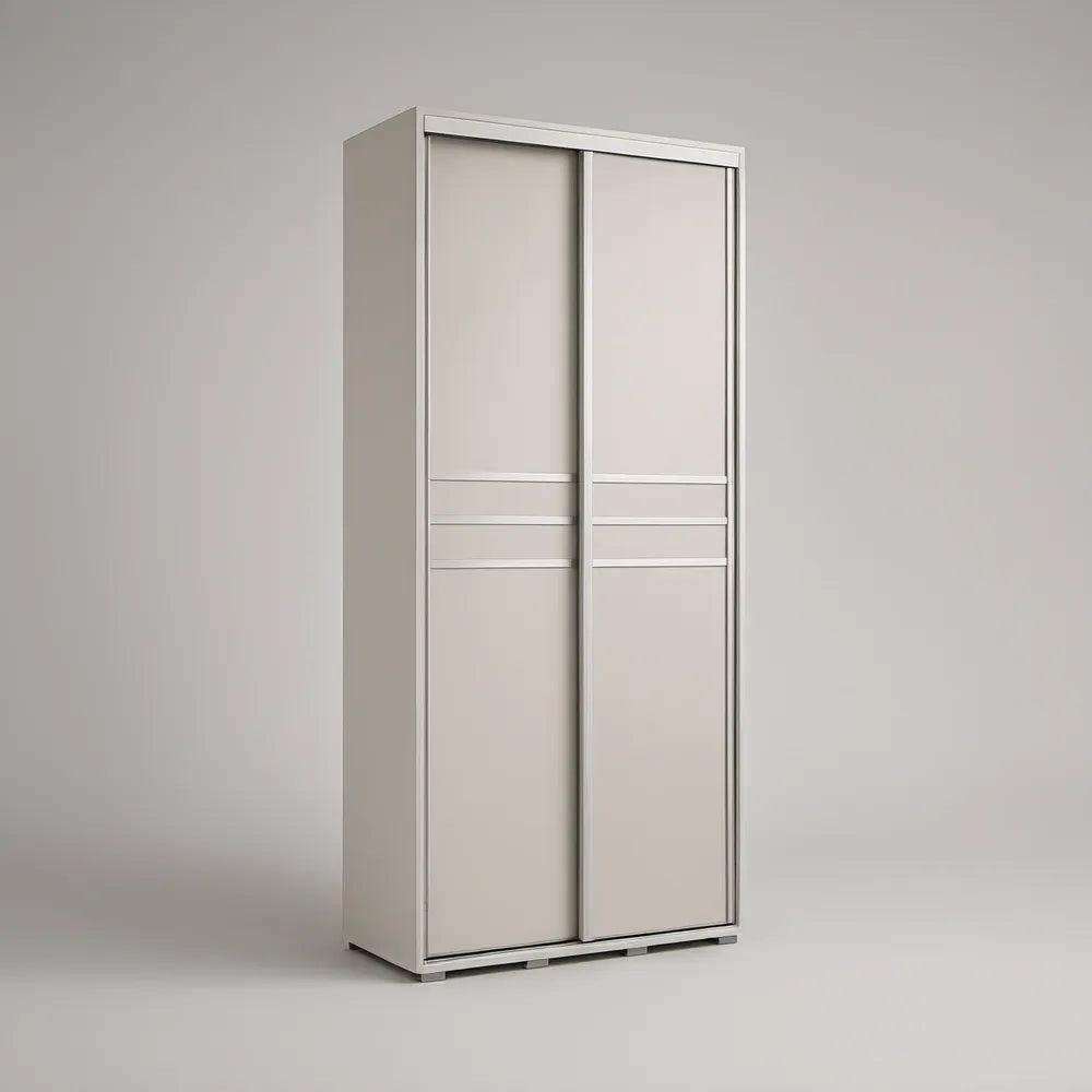 Šatní skříň se 2 posuvnými dveřmi, 120 × 60 × 200 cm, světle béžová/stříbrná